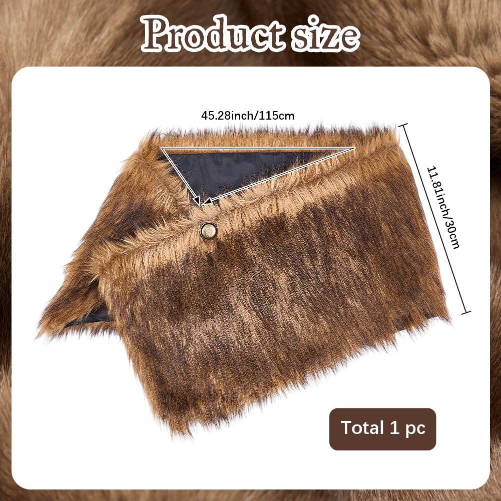 GORGECRAFT Women Viking Faux Fur Shawl and Wrap Fur Stole Camel Medieval Queen Wool Medieval Knight Shoulder Wrap Cloak Collar with Leather Belts for Halloween LARP GoT Warrior Cosplay Costume - Image 2