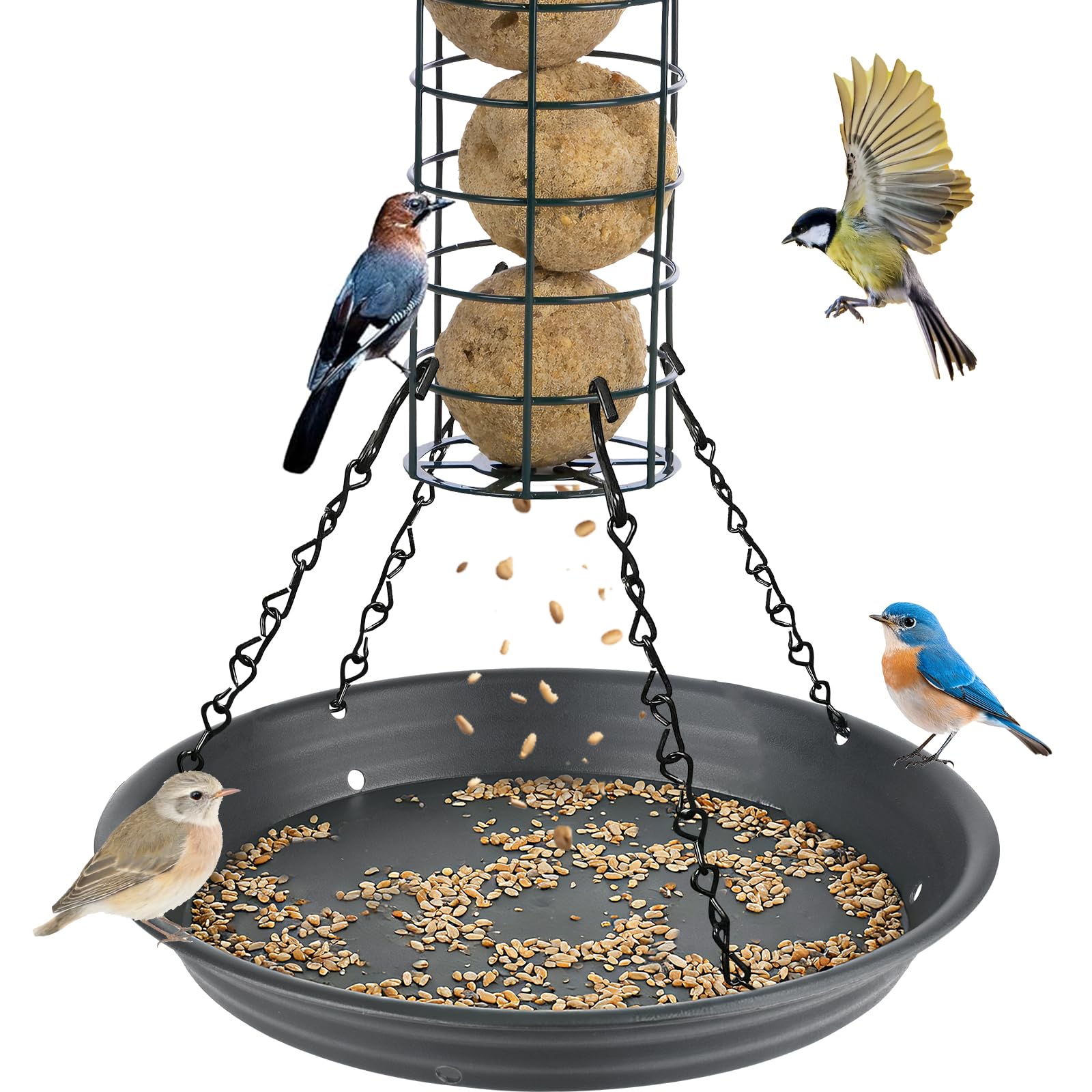 Bird Seed Catcher Tray, 31.8cm Bird Feeder Seed to Catch Seed, No Mess Hanging Seed Tray Attachment for Under Feeder, Plastic