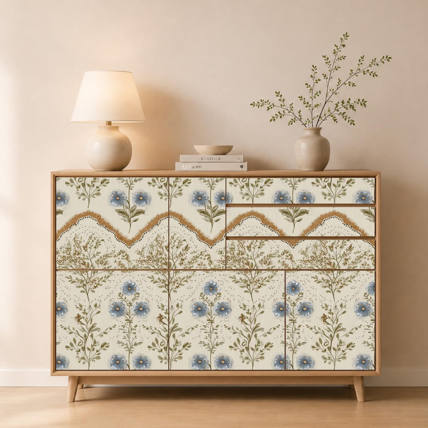 Peel and Stick Wallpaper, Neutral Base Vintage Blue Floral Stripe Wall Decor, 236in x 17.7in, Waterproof Vinyl, Removable Self-Adhesive, Eco-Friendly, for Bedroom Living Room and Apartment Decor image 3