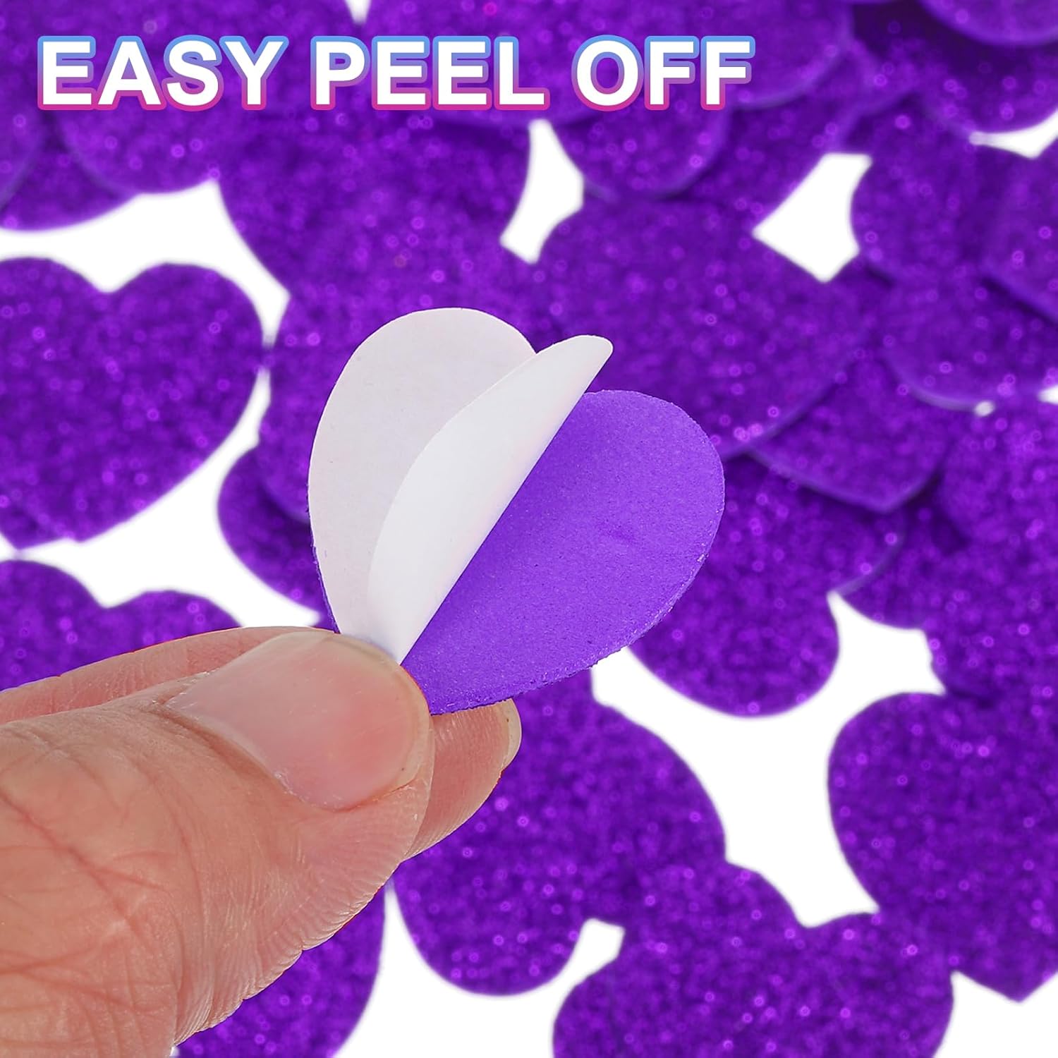 MECCANIXITY 60Pcs Glitter Foam Stickers 1 Inch Self-Adhesive Sparkly Heart-Shape Glitter Stickers for Arts Craft Supplies, DIY and Decor, Purple