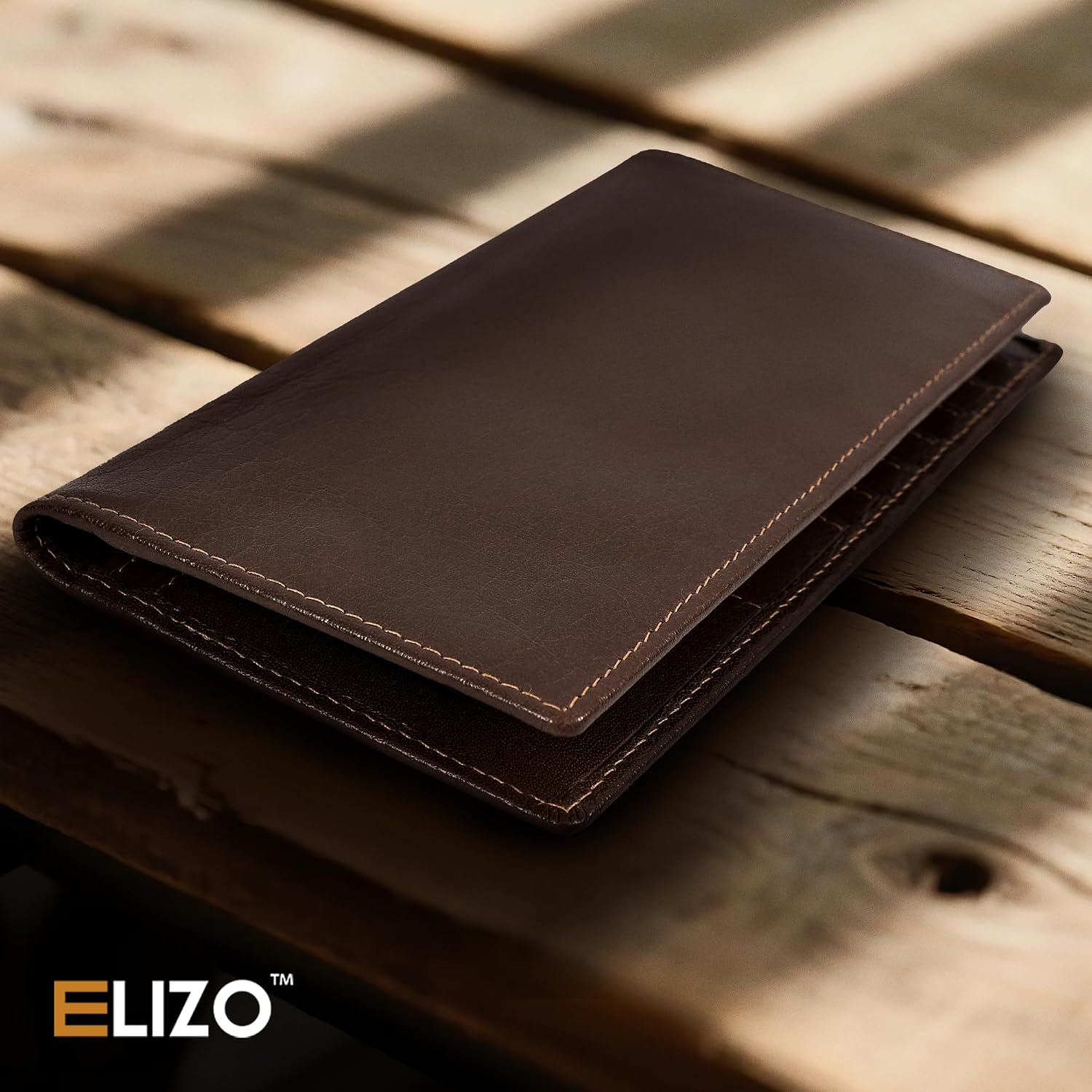 ELIZO Men's Genuine Leather Long Wallet - RFID Blocking Rodeo Checkbook Wallet | Slim Western Bifold Wallet with 16 Card Slots, ID Window | Top Grain Leather Cowboy Wallet | Stout