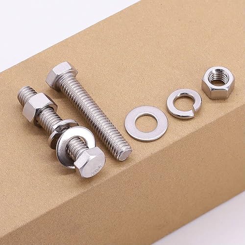 Miniatura 3 de M6-0.039 x 0.472 in (15 juegos) Tornillo hexagonal con tuerca hexagonal, arandelas planas grandes y arandelas de bloqueo, rosca gruesa completa,