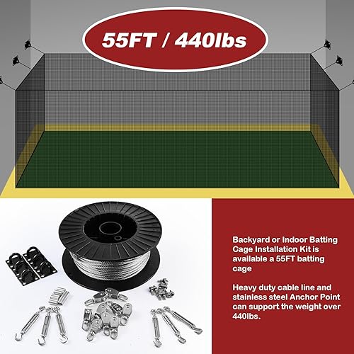 Miniatura 3 de Kit de tensión de alambre de malla de acero inoxidable (35 pies55 pies70 pies), jaula de bateo retráctil, jaula de bateo retráctil, jaula de bateo