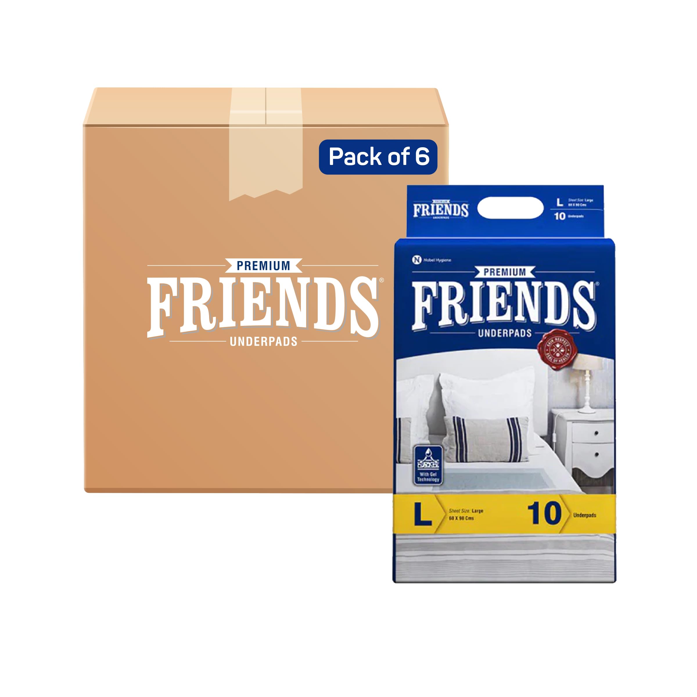 Friends Premium Disposable Underpads,Soft & Super Absorbency - 60x90 cm (Pack of 6).
