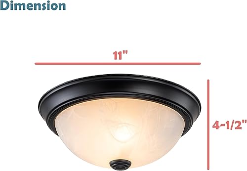 Miniatura 3 de Aspen Creative 63013-3A, montaje empotrado de 2 luces, acabado negro mate con vidrio esmerilado, 11 pulgadas de diámetro, enchufe E26, 60 vatios,