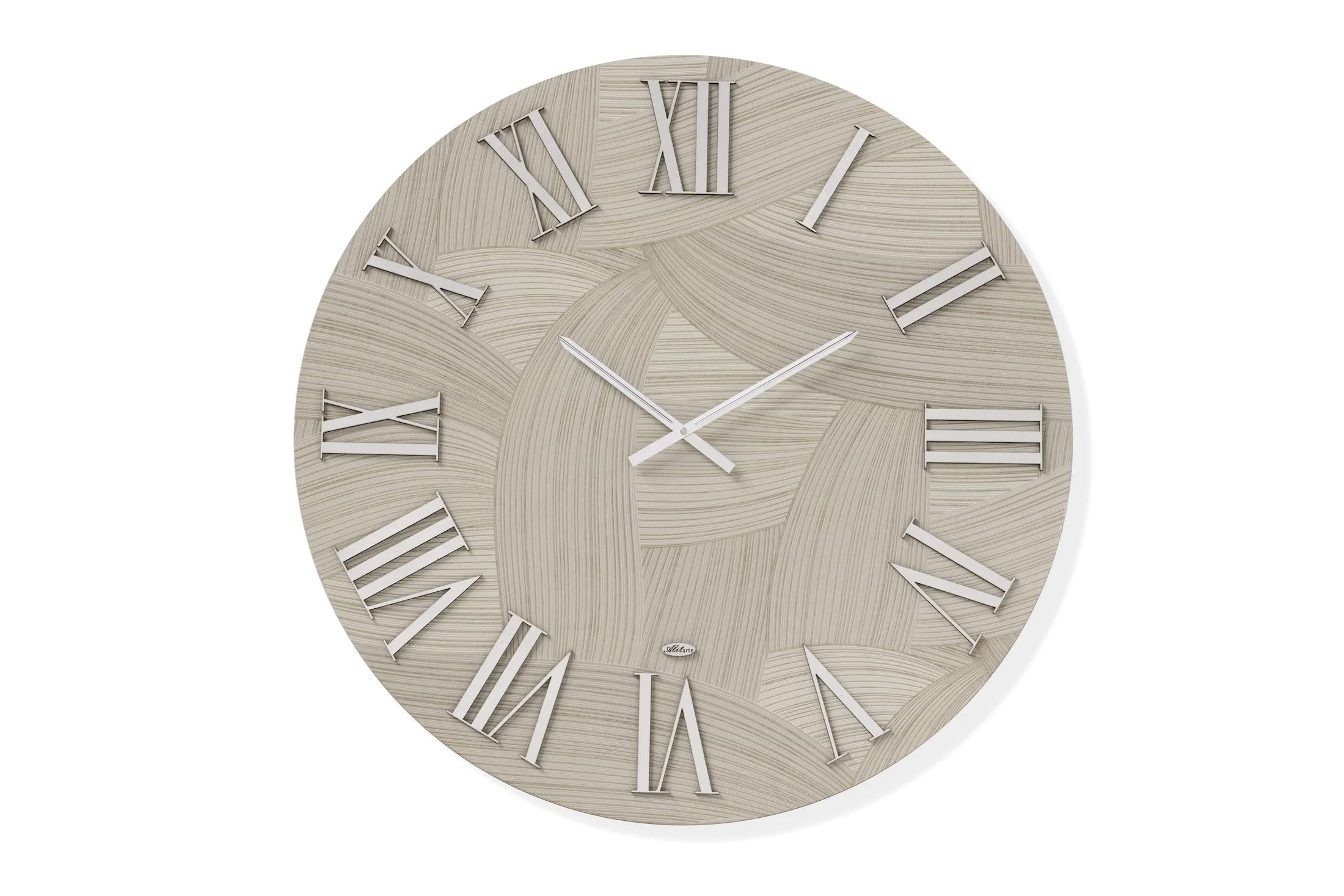 Horloge murale en bois et feuille argent d.60 cm AB096 au style moderne