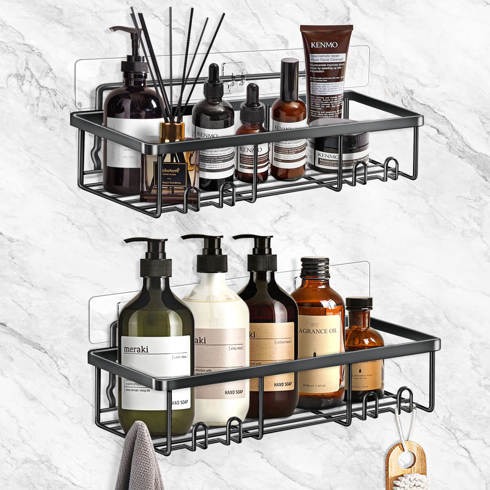 SRISE Shower Caddy Bathroom Organizer 3-Pack Adhesive Shower Shelves Rustproof Shower Shelf for Inside Shower Storage with Soap Holder and 6 Adhesives