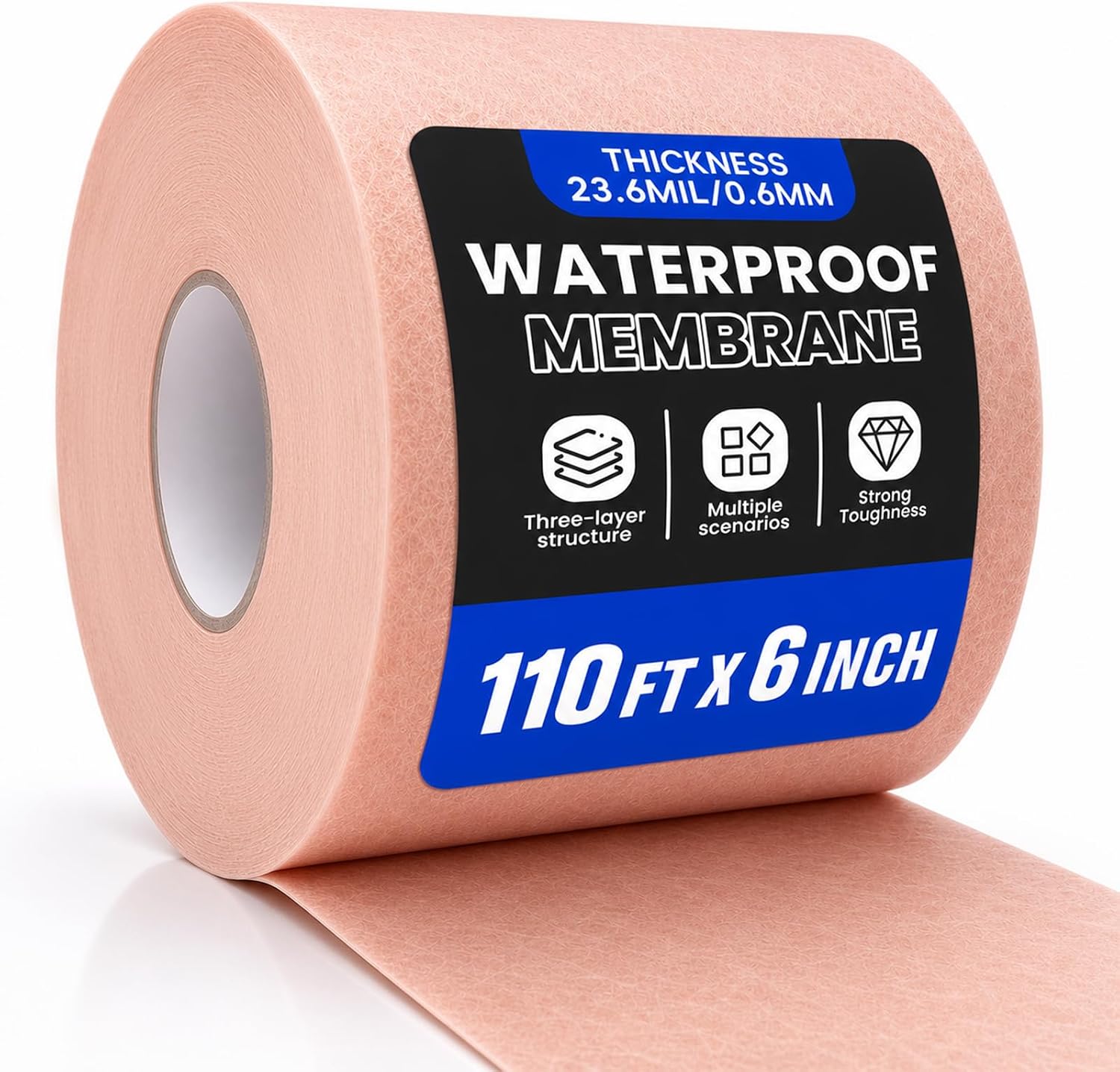 6In x 110FT (54 Sq Ft) Professional Waterproof Membrane Roll, Vapor Barrier for Full Shower Renovation and Bathroom, Kitchen,Saunas and Wet Areas