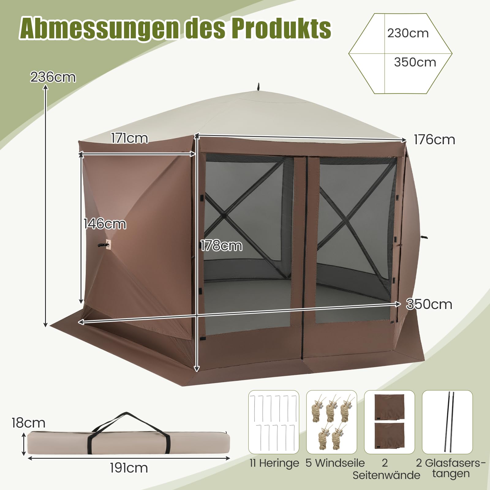 COSTWAY Pawilon składany typu pop-up, 3,5 x 3,5 m, z torbą do przenoszenia i moskitierą, części boczne, namiot imprezowy, składany, pawilon ogrodowy na kemping w ogrodzie