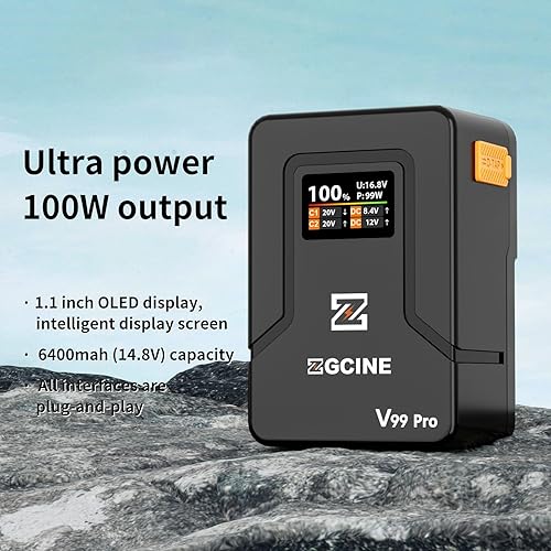 Miniatura 2 de ZGCINE V Mount Battery V99 Pro, PD100W carga rápida, 6400mAh 94.72Wh 14.8V Mini batería de montaje en V, con D TapDual USB CBPPuertos DCPantalla