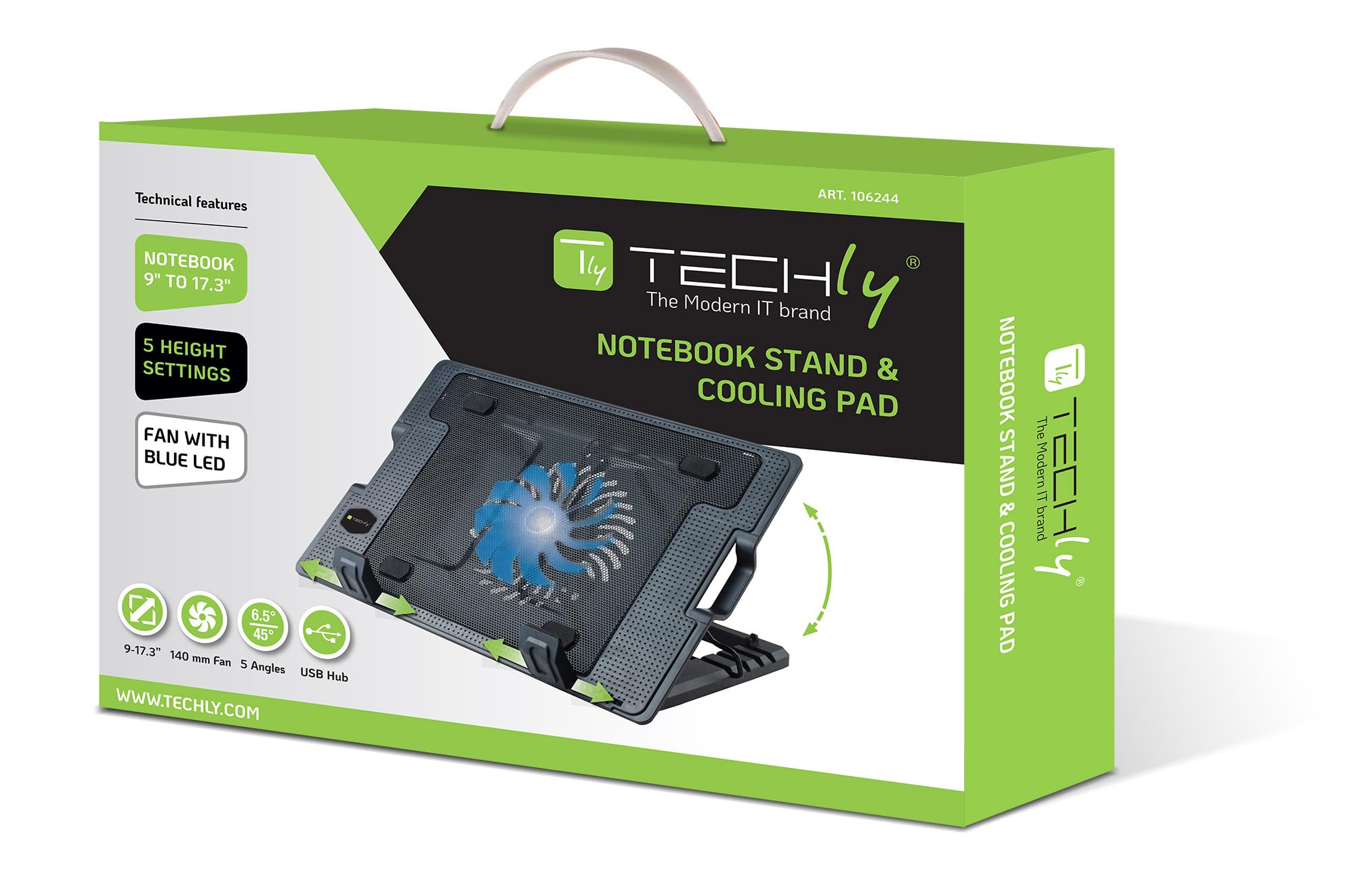 Techly 106244 Supporto per Notebook Fino a 17.3" con Sistema di Raffreddamento Nero