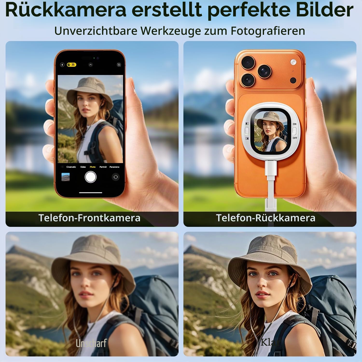 yAyusi Mini Magnetischer Vlog-Selfie-Monitor-Bildschirm für iPhone mit Fernbedienung, Tragbarer Rückkamera-Monitor mit Bildschirmspiegelung, HD AMOLED-Telefonmonitor-Bildschirm für TikTok(Nur für iOS)