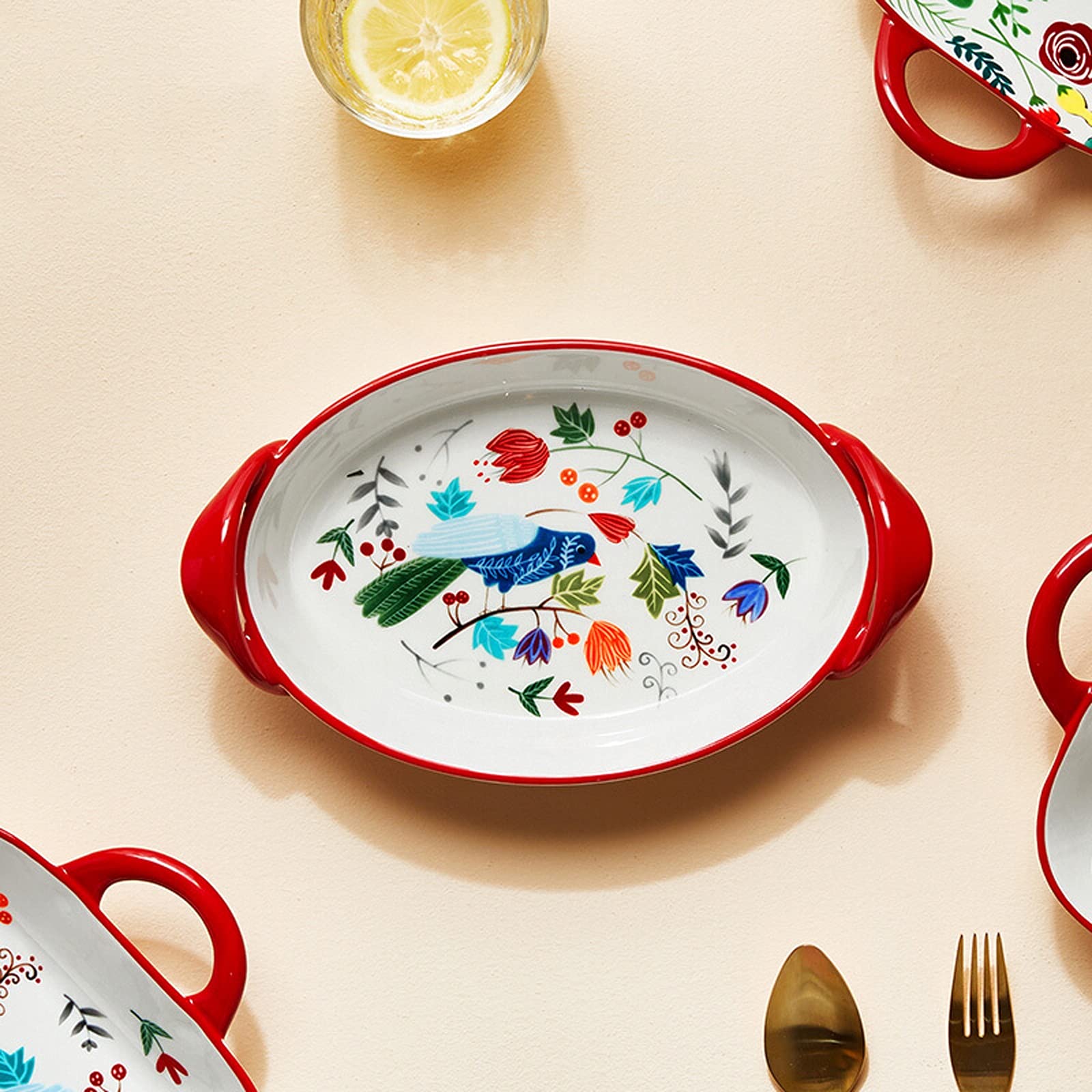Fuente para Hornear Cerámica Gratin Platos para hornear, platos de gratinados PANNERAS OVALES PANTENERA DE PORCELANACIA COCINA DE PORCELAÑA CABILLA / BAKER, 10,5 pulgadas, plato de cazuela para cena y