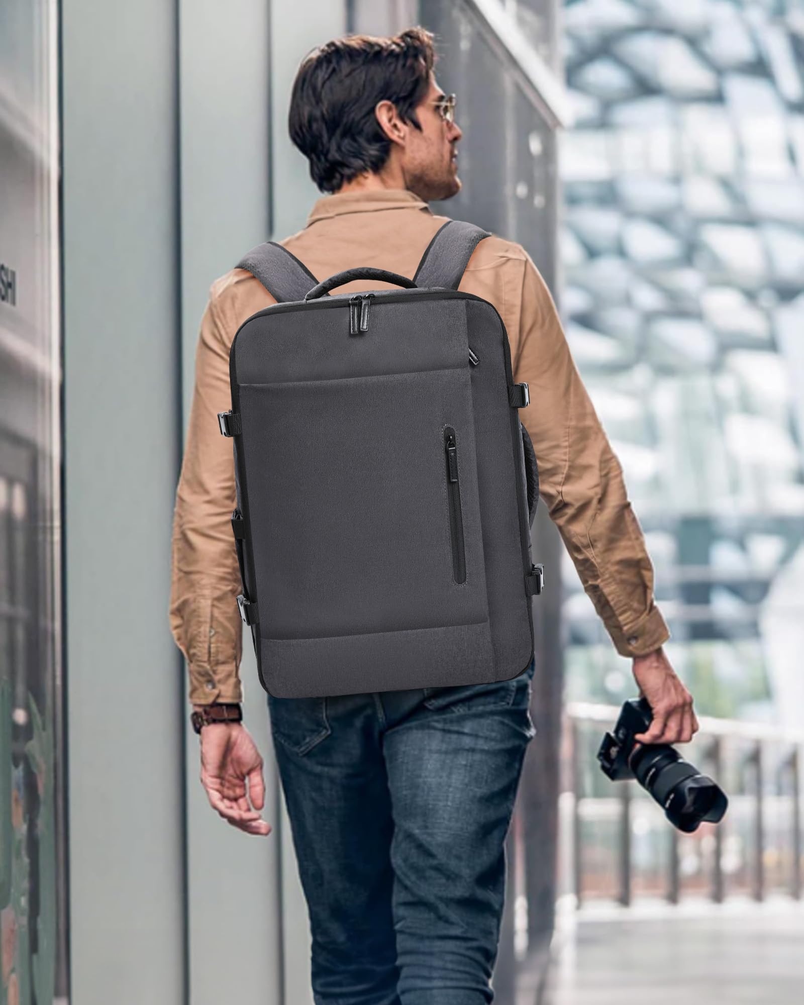 LOVEVOOK Mochila de Viaje para Avión, Equipaje de Mano, Bolsa para Cabina para Vuelos, Mochila de Viaje para Mujer y Hombre, Mochila Porta PC para Escuela, Trabajo, Senderismo, gris oscuro, 18 Pollici