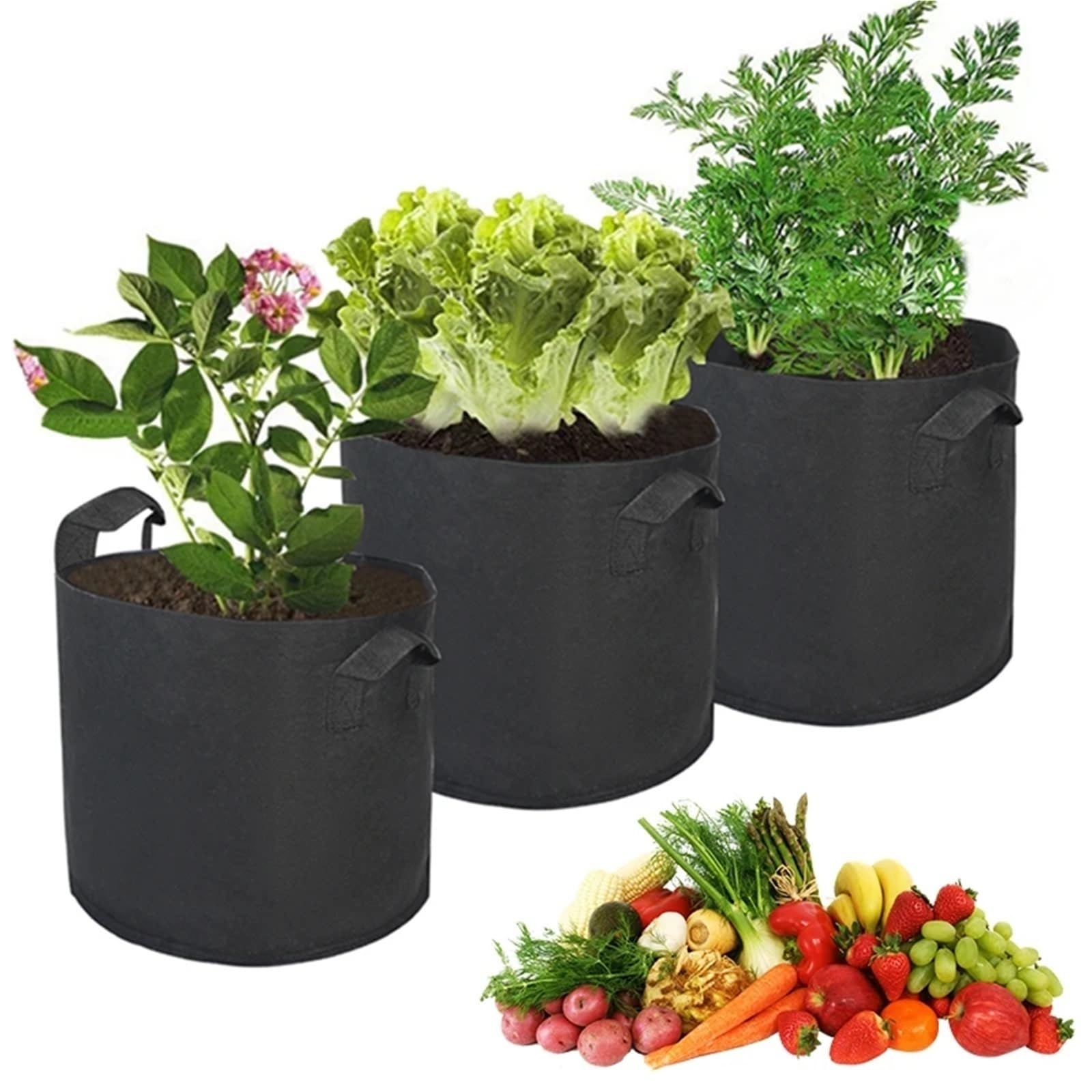 2 Stück 2–50 Gallonen Pflanzbeutel aus Filz, Kartoffel-Erdbeer-Pflanzbeutel, Garten-Gemüse-Sämling-Beutel, Kindergarten-Topf, Hausgarten-Werkzeuge für Balkon Terrasse Balkon(10 Gallon 40x30cm)