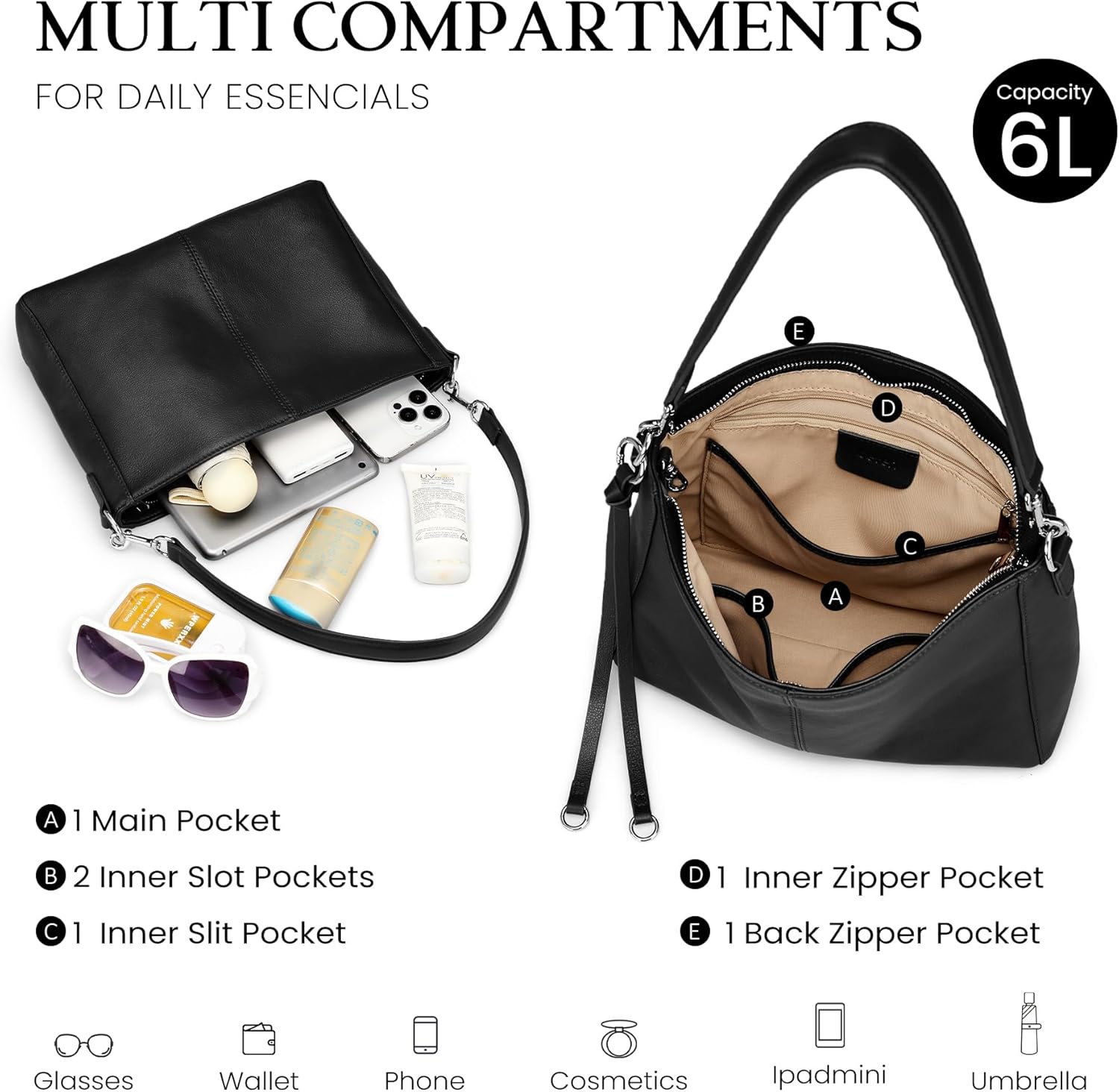 befen Genuine Leather Hobo Bags for Women, Anti Theft Soft Leather Shoulder Handbags Purses Lightweight Crossbody Bags - Image 5