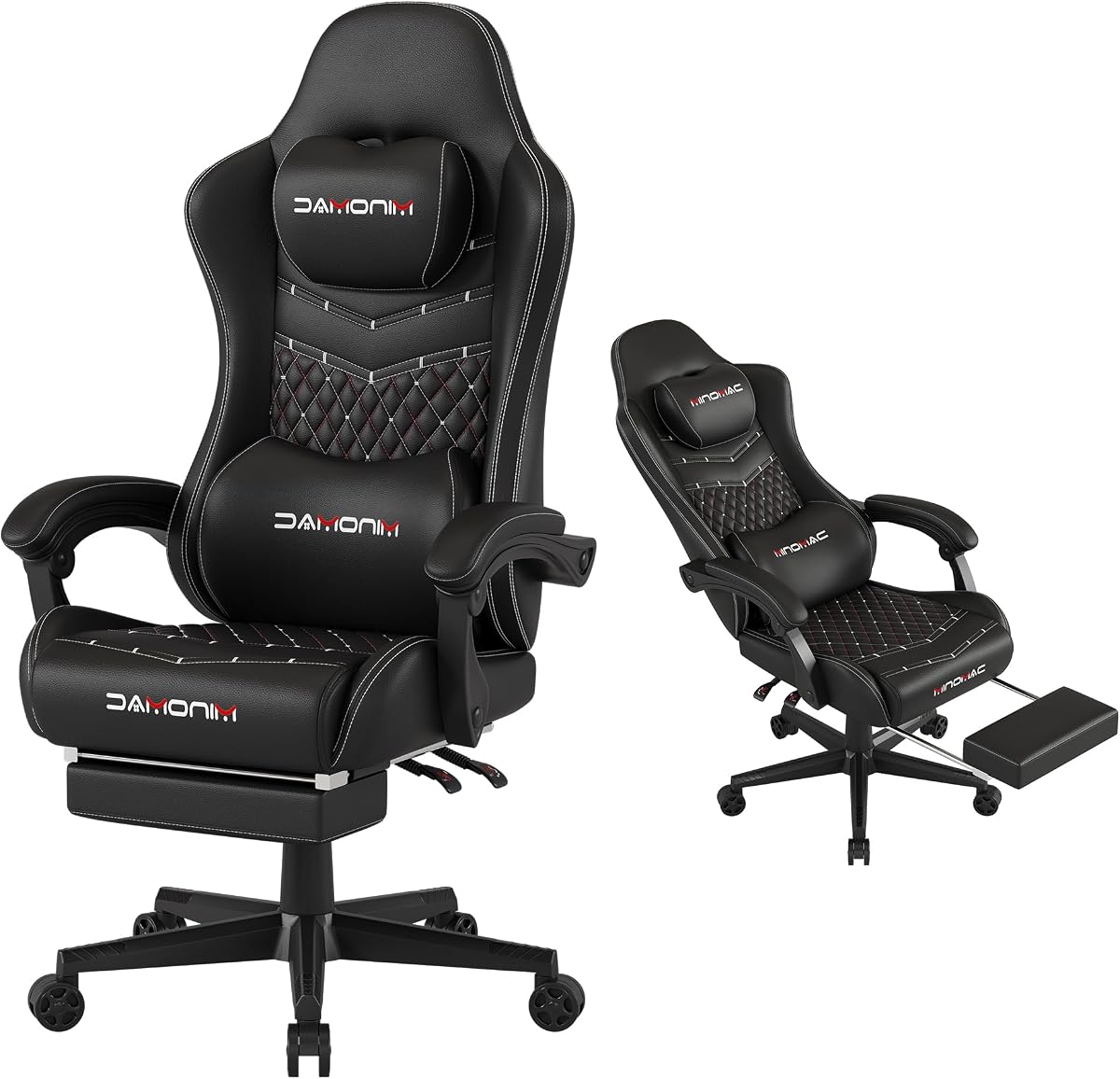 Gaming Chair,Big and Tall Gaming Chair 400lbs Office Chair with Footrest, 90-155° Recline & Removable Headrest Lumbar Support[Spring + 4D Sponge](Black)