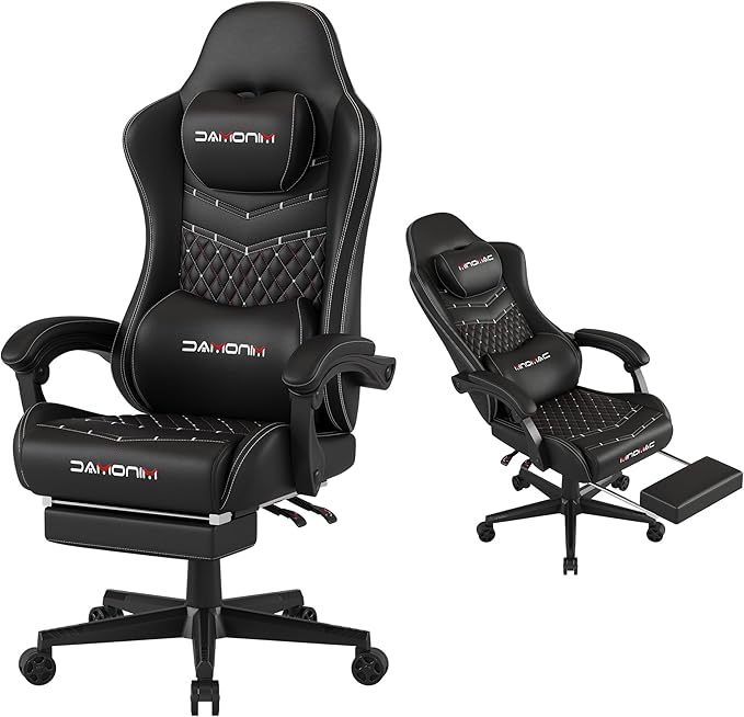 Silla Gamer Ergonómica con Reposapiés y Soporte Lumbar Negro