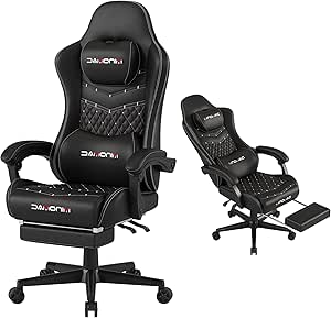 MINOMAC Gaming Chair, Ergonomic Computer Gaming Chair, 400lb Load-Bearing, Retractable Footrest, Waist Support, Ergonomic Backrest (Black)