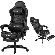 Gaming Chair,Big and Tall Gaming Chair 400lbs Office Chair with Footrest, 90-155&deg; Recline &amp; Removable Headrest Lumbar Support[Spring + 4D Sponge](Black)