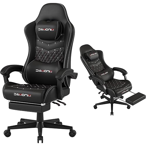 Gaming Chair,Ergonomic Computer Gaming Chair,400lb Load-Bearing,Retractable Footrest/Waist Support/Ergonomic Backrest[Spring + 4D Sponge] (Black)
