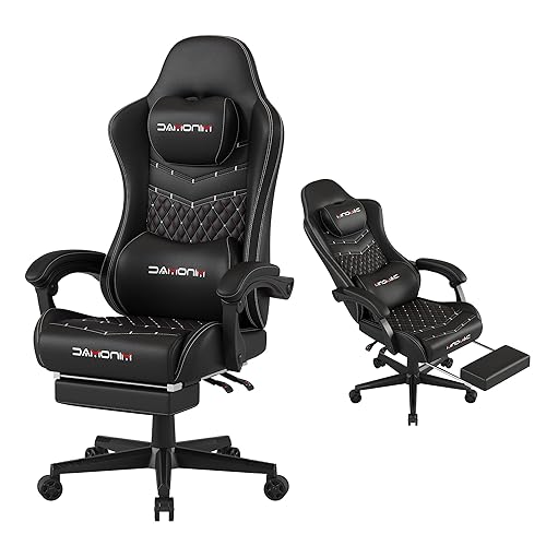 Gaming Chair,Ergonomic Computer Gaming Chair,400lb Load-Bearing,Retractable Footrest/Waist Support/Ergonomic Backrest[Spring +