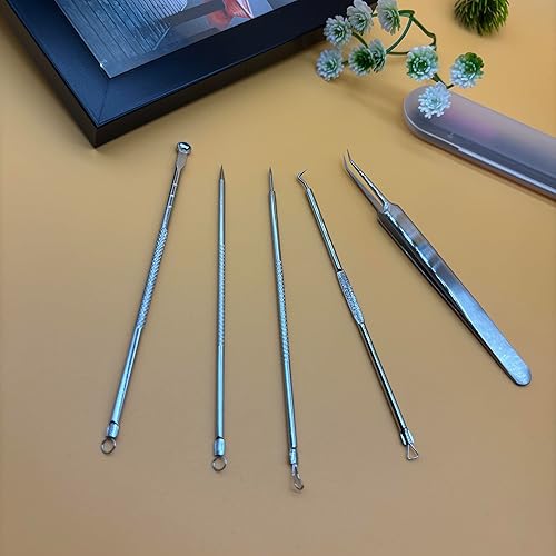 Miniatura 5 de Kit de 5 herramientas de eliminación de puntos negros, herramienta para reventar espinillas, juego de extractor profesional de acné de acero