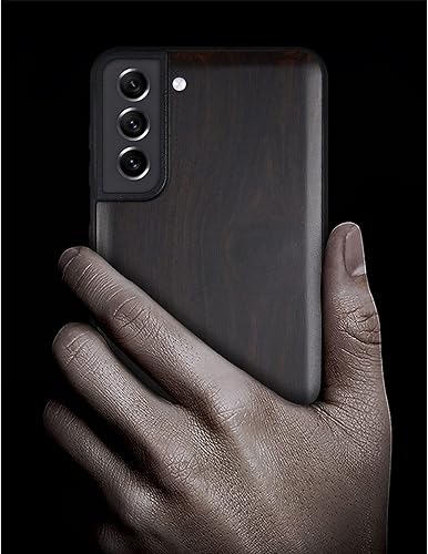 Miniatura 2 de Carveit Funda de madera para Galaxy S21 FE 2022 madera real dura y TPU negro suave a prueba de golpes, funda protectora híbrida única y elegante de