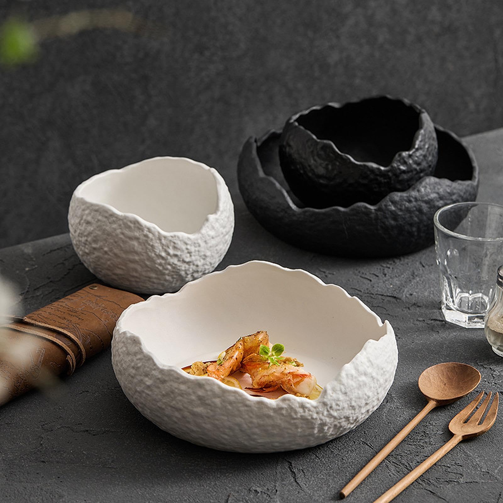 Plato Llano de Cerámica, Plato de Ensalada, Plato Decorativo, Vajilla, Plato de Servir Irregular, Plato de Aperitivo para Restaurante de Aperitivos, Blanco, Individual