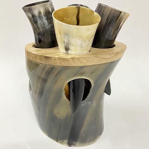 Miniatura 3 de AnNafi® Juego de tazas vintage de cuerno para beber | Juego de 4 tazas de cerveza con soporte de cuerno vikingo ceremonial ceremonial y aguamiel |