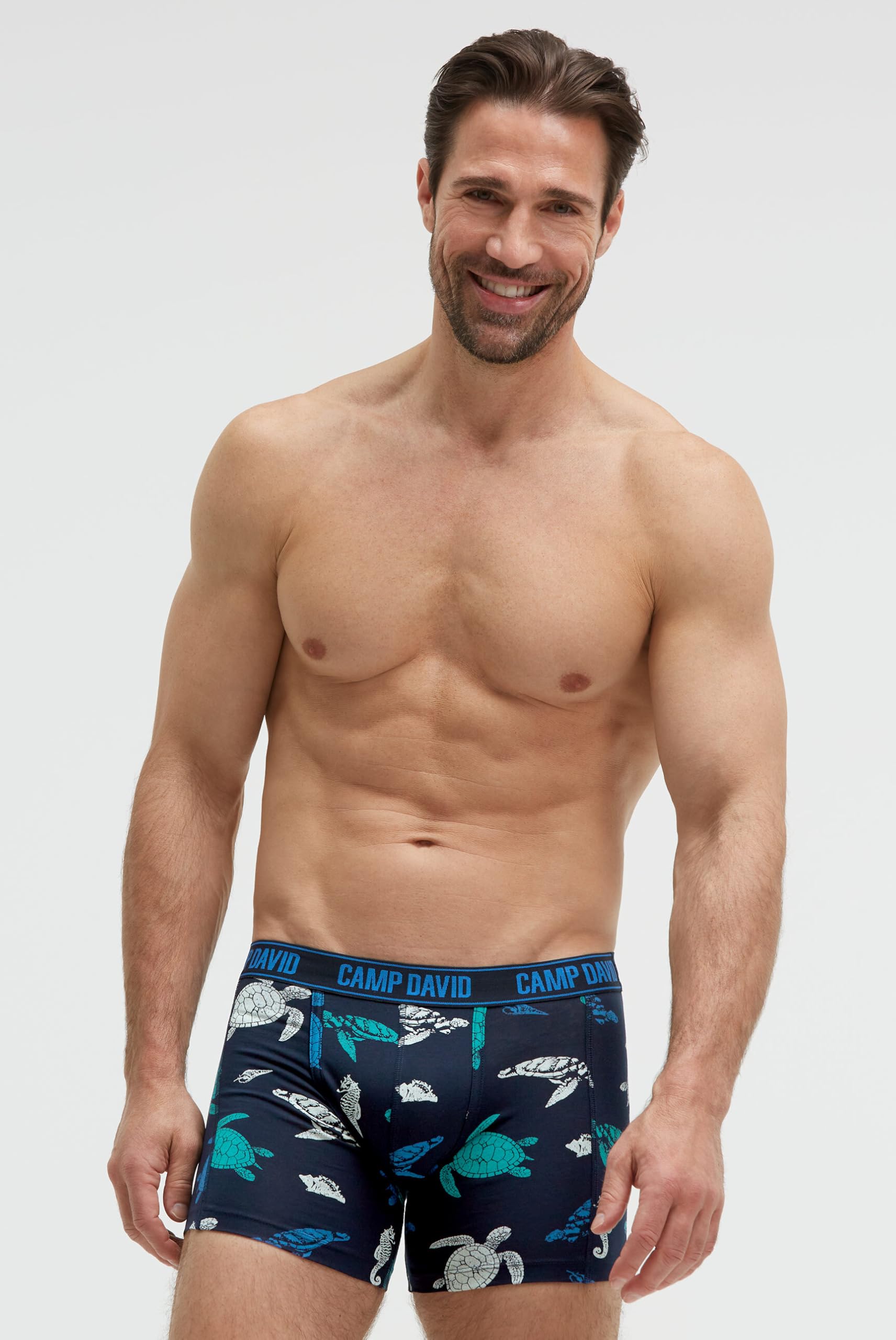 Camp David Herren Boxershorts 2er-Pack, Baumwoll-Stretch mit All Over Print und elastischem Logobund, Oeko-TEX Zertifiziert