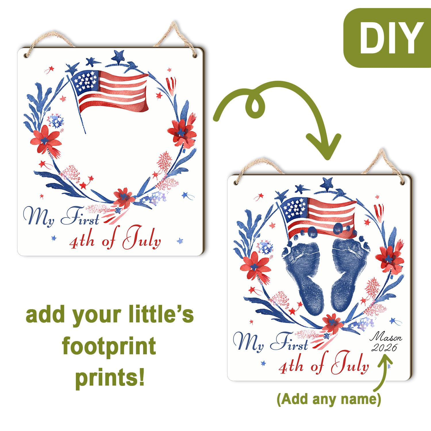 Custom Baby Handprint Kit for My First 4th of July, DIY Baby Handprint and Footprint Art Keepsake Sign Making 8x9", Newborn Patriotic Memory Gift, Baby Craft, Independence Day Nursery Decor Flower image 3
