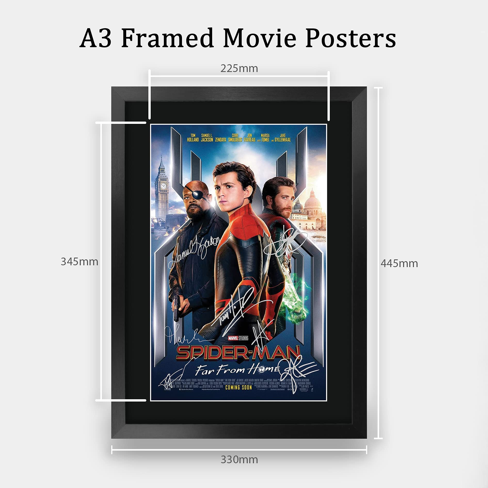 HWC Trading A3 FR Spider-Man: Verre van Home Film Poster Tom Holland Ondertekend Gift FRAMED A3 Spiderman Spider Man Gedrukt Handtekening Film Geschenken Afdrukken Foto Foto Display