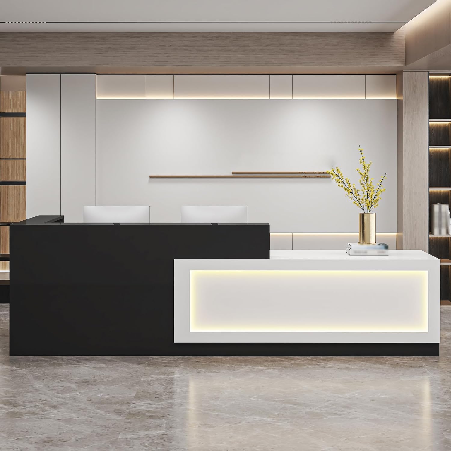 Office Front Desk Reception with Light,Modern Reception Desk with Counter & Lockable Drawers,Wooden Checkout Counter,for Checkout,Lobby,Beauty Salon,Coffee Shop,Salons, Retail