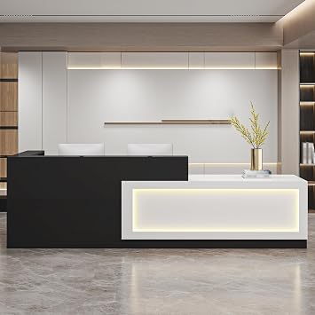 Modern Reception Desk with Counter,Commercial Receptionist Desk with LED Light & Lockable Drawer,Modern Retail Checkout Sturdy & Well Built for Lobbies,Office,SOHO,Shop