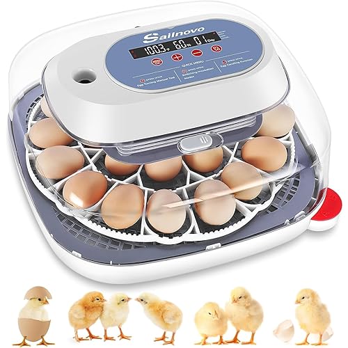 Sailnovo 24 Egg Incubators for Hatching Eggs, 4 Modes Egg Incubator with Automatic Egg Turning and Humidity Display, Egg Candler - 360° View with Clear Window Incubators for Hatching Chicks, Blue