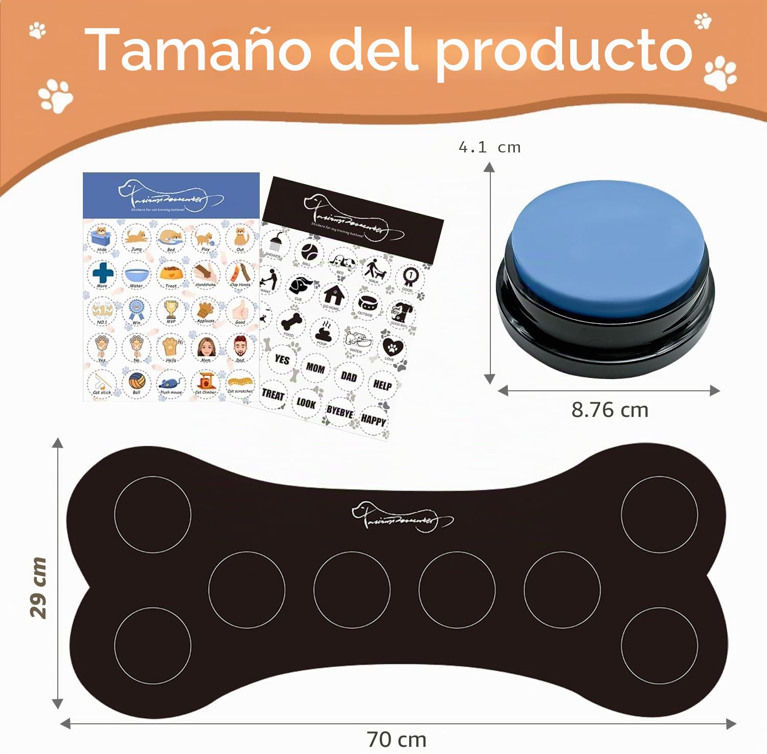 Juego de 8 botones para perros, botones para perros, botones para mascotas para comunicación, botones para escribir, incluye almohadillas, 50 pegatinas para entrenar a tu perro para enseñar a