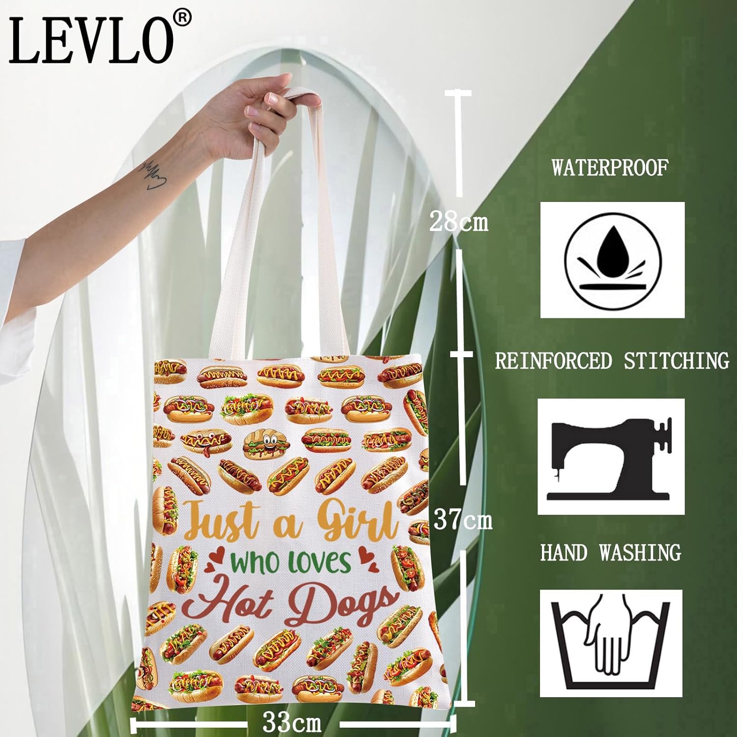 LEVLO Hot Dogs Cosmetic Bag - Food Lover Gift, Makeup Zipper Pouch for Girls Who Love Hot Dogs - Image 2