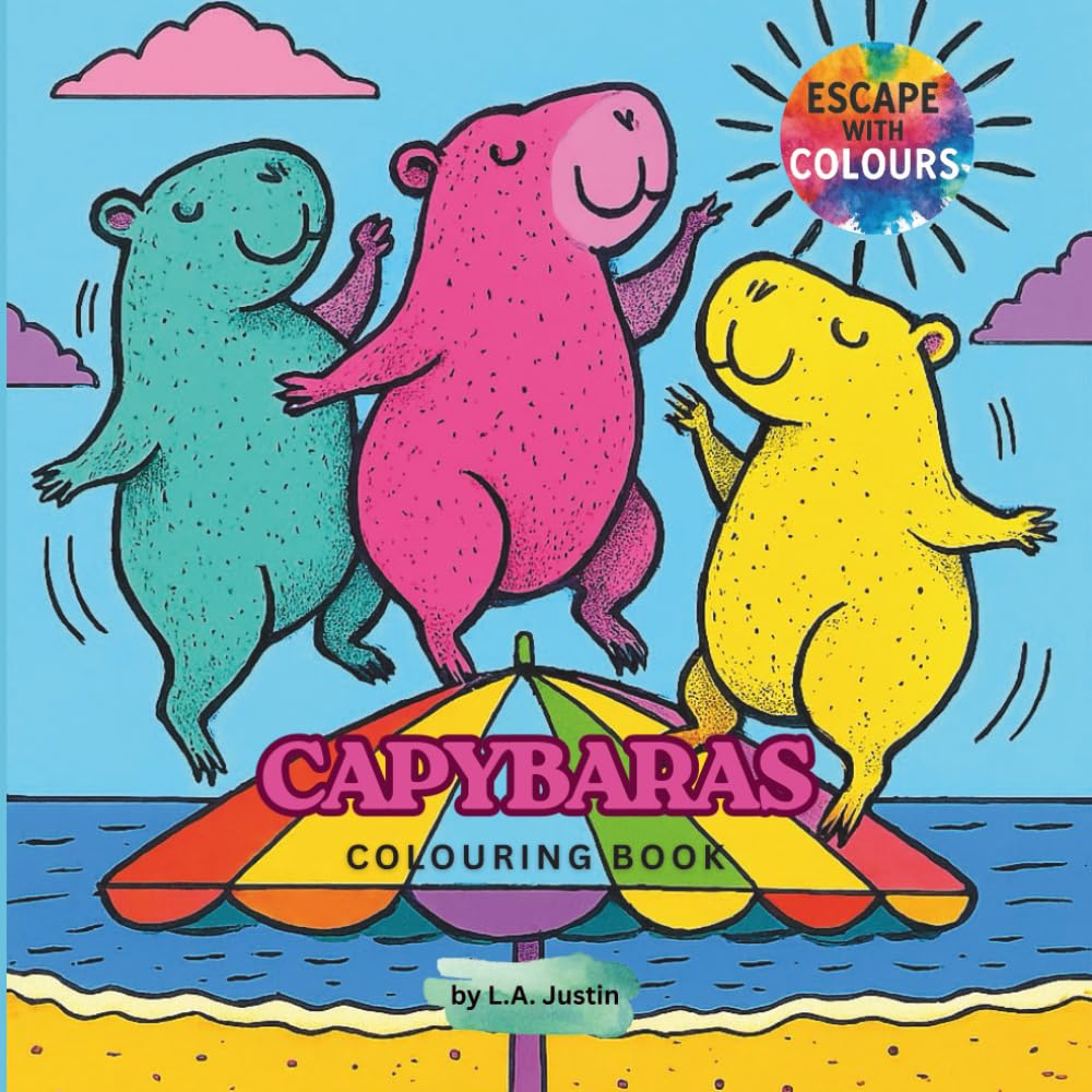 CAPYBARAS Colouring Book: Escape with Colours following the capybaras. 50 stress relief designs to paint your emotions. | For adults and teens. | 8.5x8.5 inches