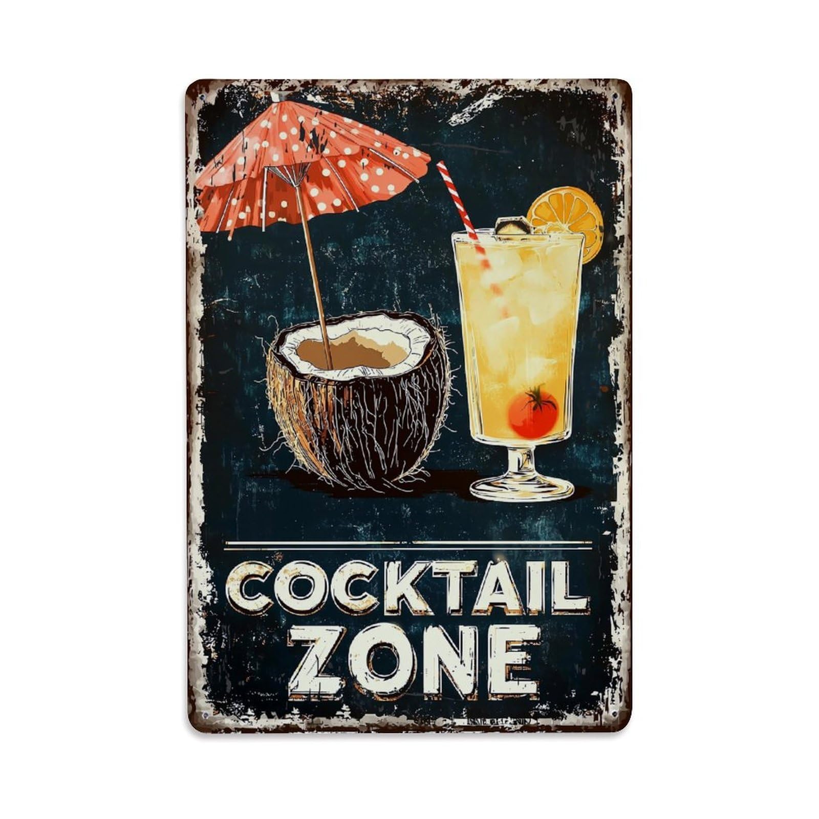 Jdfenggu Vintage Cocktail Zone Poster Design Retro Metal Tin Sign, Metal Poster For Bar, Home, Man Cave, Kitchen, Laundry Room Art Decor 8X12 Inch