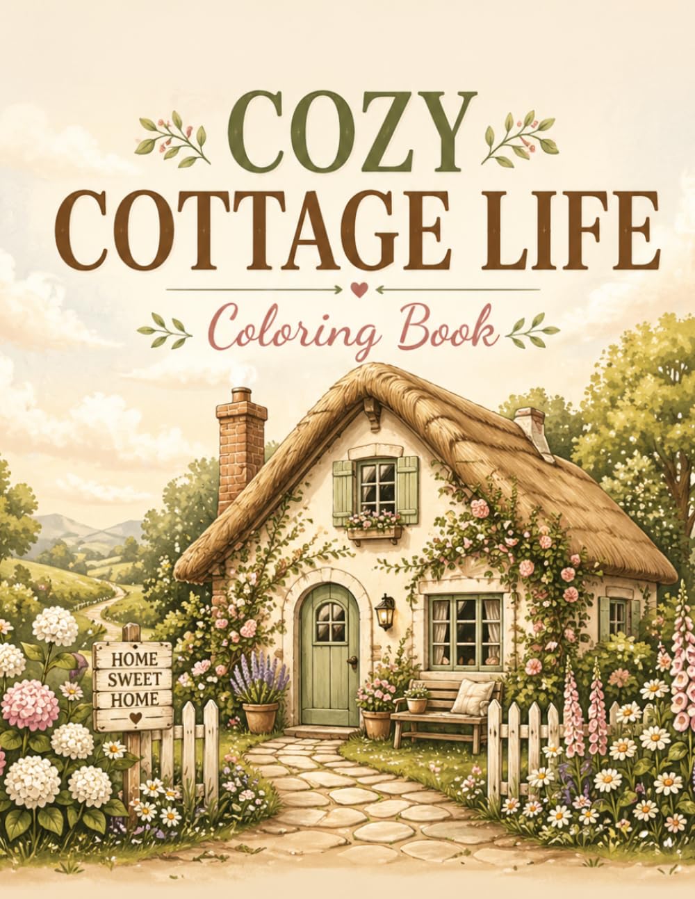 Cozy Cottage Life Coloring Book: Charming Country Cottages, Garden Scenes, Tea Time Moments, and Hygge Inspired Adult Coloring Pages for Stress Relief