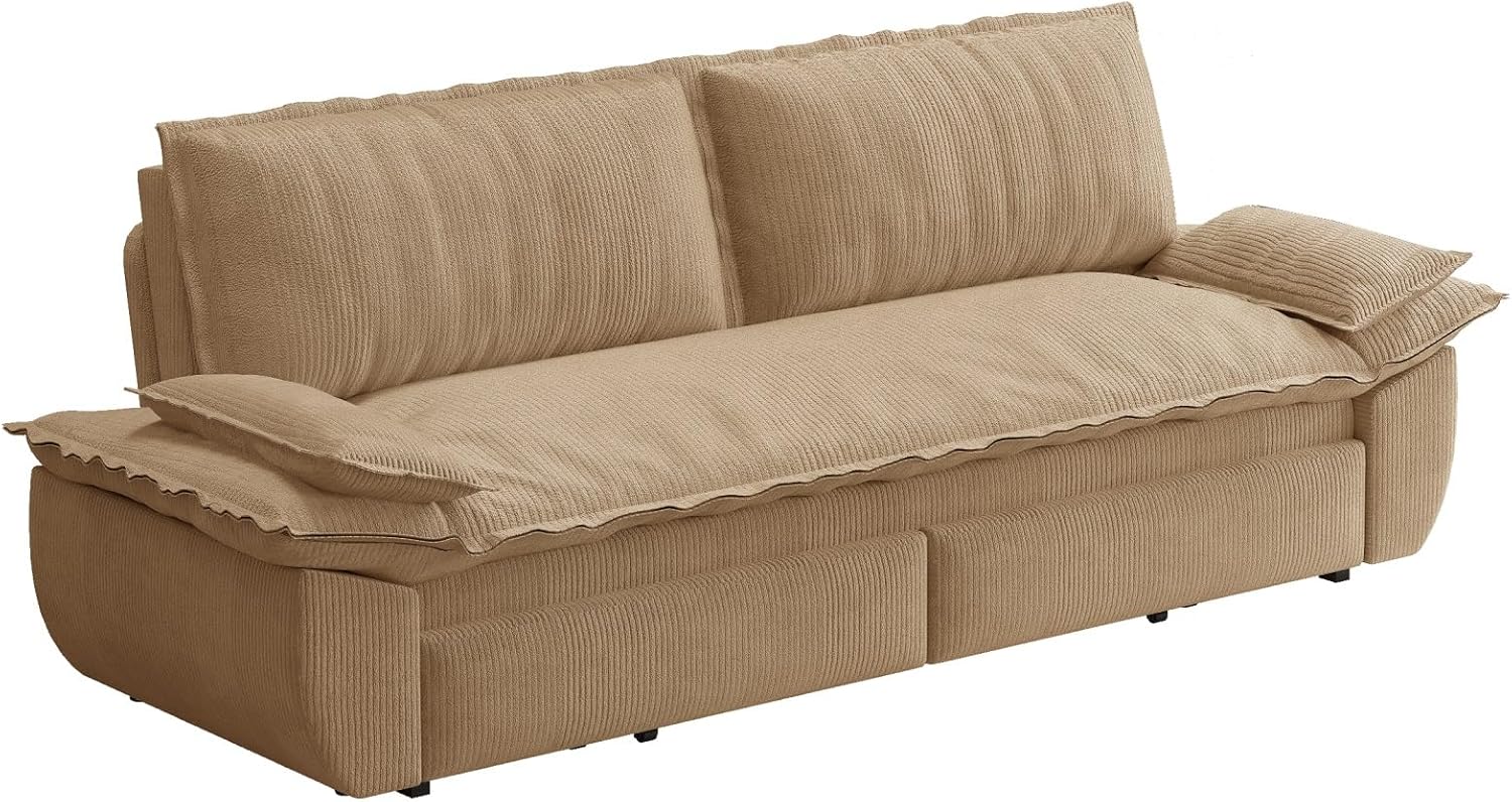 73.2" Queen Pull Out Sofa Bed – 3-in-1 Convertible Sleeper Sofa & Multi-Functional Corduroy Loveseat Bed for Living Room or Bedroom(Camel)