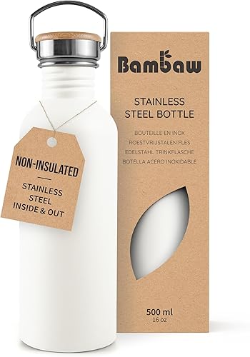 Miniatura 20 de Botella de agua de acero inoxidable Bambaw, botella deportiva negra, botella de agua no aislada, 1L de acero inoxidable, botella reutilizable, Negro