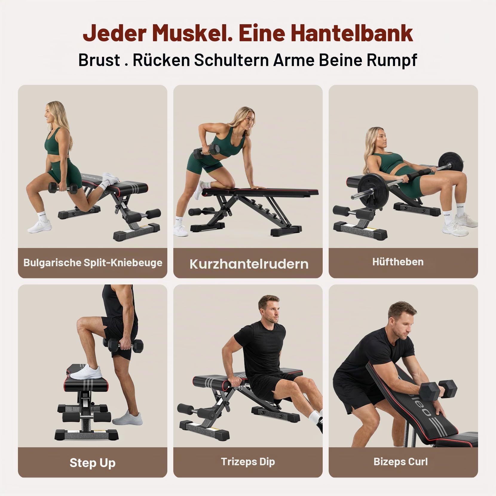 YOLEO Klappbare Hantelbank, ENISO-zertifiziert mit 375KG/400KG Tragfähigkeit, 98% Vormontiert, klappbare Fitnessbank mit 99 Positionen Steigung/Gefälle/Flach, Breiterer Sitz