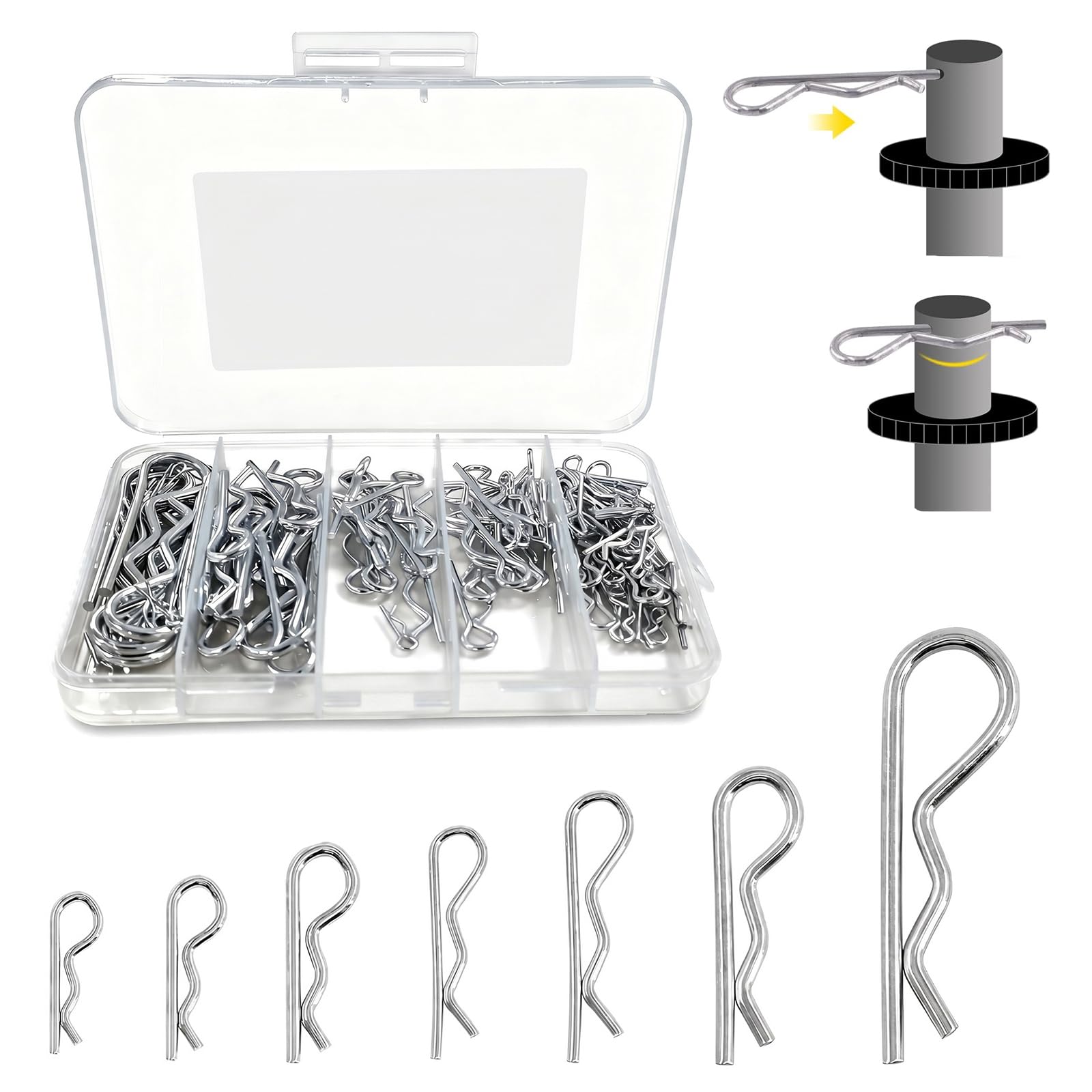118PCS R Clips Kit 7 Sizes 304 Stainless Steel R-Type Cotter Pins, Suitable for Automotive, Machinery Repair, Lawn Mowers and Outdoor Equipment Repair