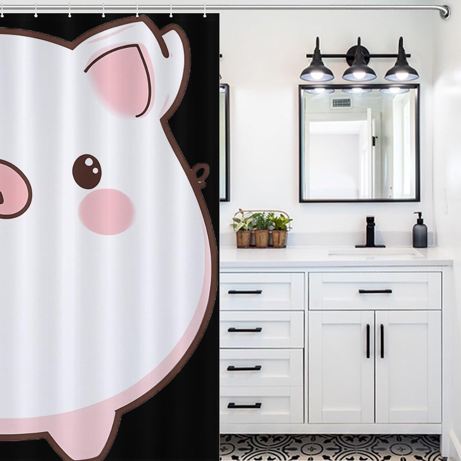 Cute Pigs Cartoon Bathroom Shower Curtain Print Background with Hooks Bath Bathtub Decor