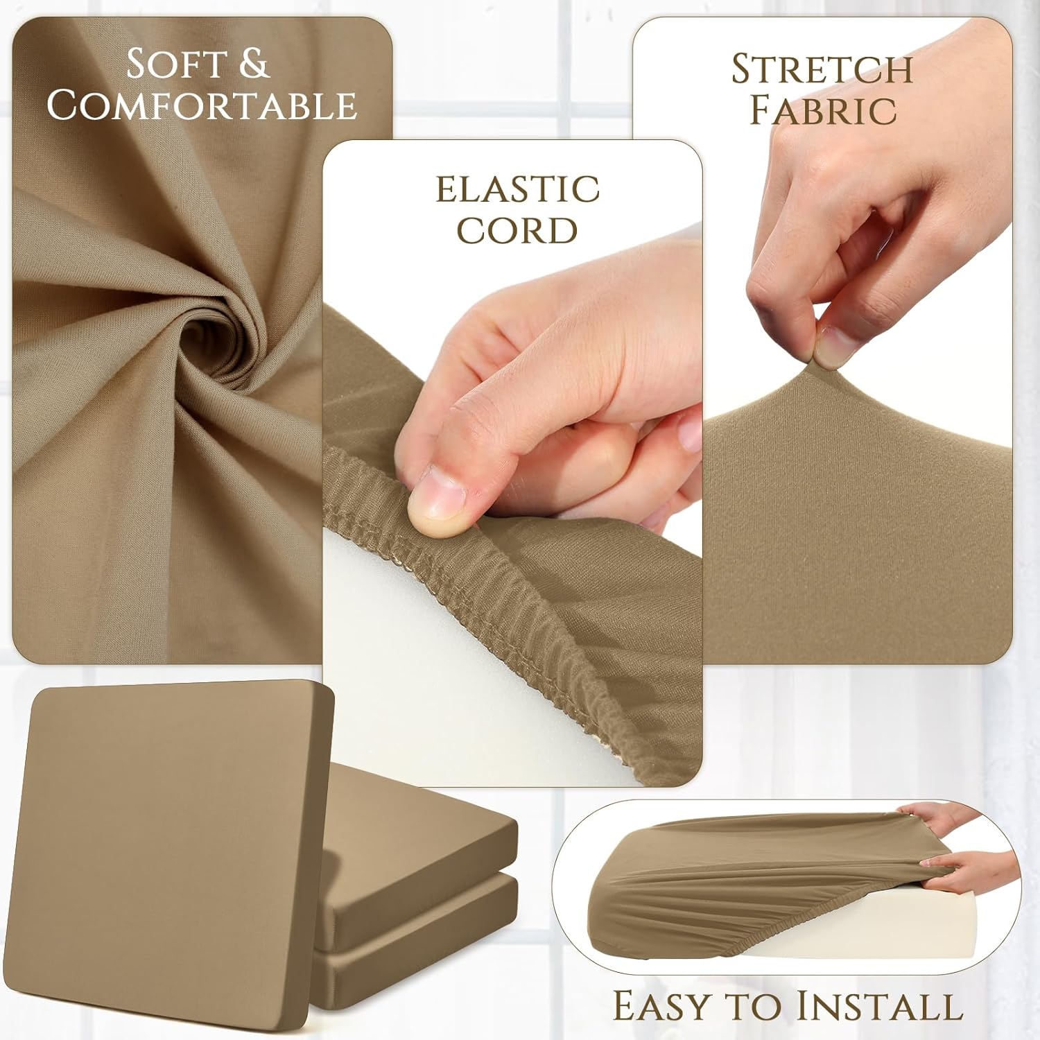 8Pcs Patio Cushion Covers Stretch Outdoor Couch Cushion Covers Slipcovers Sets Replacement Furniture Sofa Chair Seat Couch Washable(Khaki Yellow)