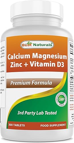 Best Naturals Calcio y magnesio zinc con vitamina D3, 300 tabletas - Calcio 1000 mg, magnesio 400 mg, zinc 25 mg y D3 600 UI por porción (3 tabletas)