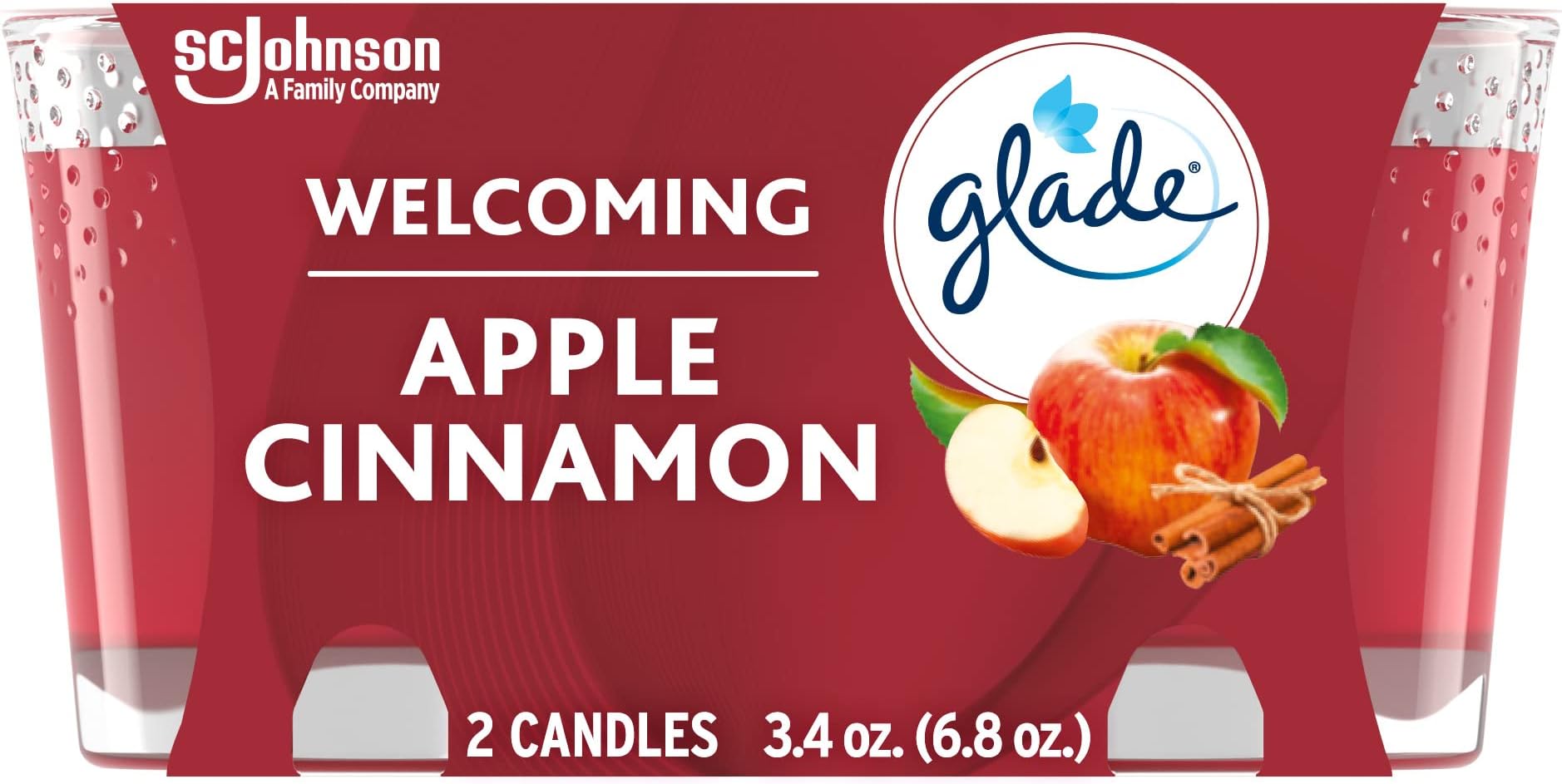 Glade Candle Jar, Air Freshener, Apple Cinnamon, 3.4 Oz, 2 Count