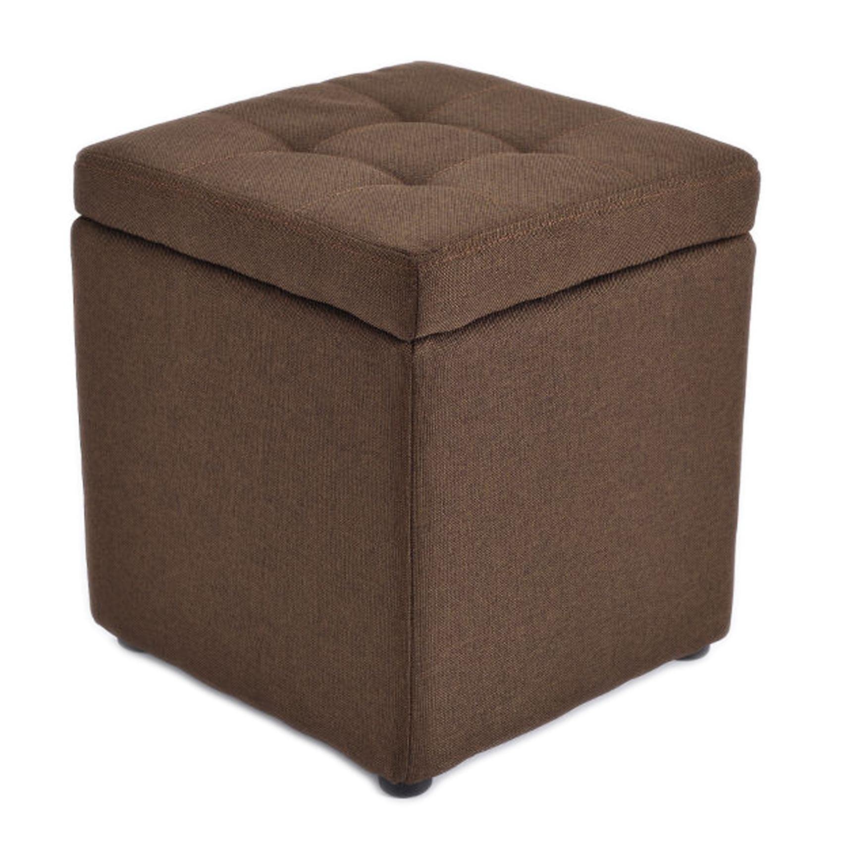 Repose-Pieds en Cuir et Lin marron, pouf de rangement carré de 30x30x35 cm pour salon
